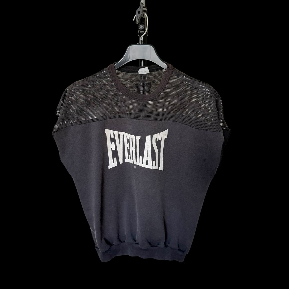 80's Everlast Vintage Sleeveless Sweatshirt Black Mesh Yoke Made in USA Mens XL